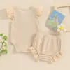 Ensembles de vêtements pour bébés filles, vêtements smockés, barboteuse côtelée, body à volants, short en dentelle, bas, bandeau, tenue d'été