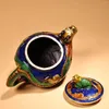 Dekorativa figurer 6 "Tibetansk tempelkollektion gammal brons cloisonne emalj Dragon fakturerad vattenkokare tekanna flagonprydnad samla förmögenhet stad