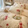 Yatak Setleri Fransızca Vintage Gül Baskı 1000TC Mısır Pamuk Yumuşak İpeksi Çiçek Desen Yorgan Kapak Set Sepayet Yastık