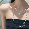 Women Boutique Pearl Chain Necklace Brand Pearl Rhinestone Silvered Luxury Gift Jewelry Womens New Heart Pendant Necklace With Box High Quality Jewelry