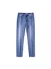 Designer 2023 Spring New Men's Blue Jeans Classico logo timbro in acciaio Leggings Elastici Pantaloni lunghi casual Lavato uomo Pantaloni dritti azzurri