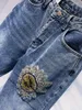 Dames Jeans Industrie Strass Zware Handgemaakte Nagelbloem Voor Vrouwen 2024 Zomer Losse Casual Denim Broek Vrouwelijke Pantalones Mujer