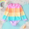 Jednoczęściowe dziewczęta Toddler Rainbow w paski jednoczęściowy strój kąpielowy z zamkiem w kształcie serca odpowiednie na sezon letni wygodny 24327