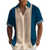 Chemises décontractées pour hommes Chemise de couleurs contrastées Cardigan élégant à col à revers avec patchwork de couleurs contrastées Manches courtes Doux pour le bureau