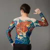 2019 Fi T-shirts faux tatouage pour hommes manches Lg élastique Modal mince imprimé partout chemises de tatouage col rond vêtements Halen e97G #