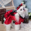 犬のアパレル手作りのファッション服ペットドレスクラシックレッドサテンパフスリーブかわいいコスチュームヴィンテージプリンセスワンピースパーティーホリデー