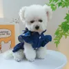 Köpek giyim evcil hayvan elbisesi ile bowknot denim fırfır kolları köpekler için kediler köpek yavrusu yaz kıyafeti