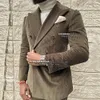 Vår-/hösten Corduroy Men Suits Slim Fit Double Breasted Blazer Custom Made Brown Formal Busin Brown Tuxedo Terno Masculino E0ZX#