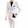 new Blazer+ Pants Men's Fi Busin Gentleman Korean Versi Slim-fit British Style Double Breasted Wedding 2-piece Set Q8Bi#