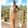 Casual Jurken Boheemse Gehaakte Gebreide Vrouwen Strand Cover Ups Vintage Kwastje Halter Hals Lange Maxi Jurk Ruglooze Vestidos Aanpasbaar