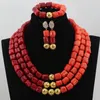 Ensemble de collier et boucles d'oreilles en perles de corail pour femmes mariées, fabuleux, fabuleux, naturel, ABL819