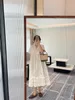 Geborduurde jurk vrouw korte mouw 2023 zomer kledingstijl elegante Koreaanse mode blouses strand lang gewaad bloemen vintage 240323