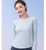 Aktive Shirts Hochelastische Nude Mesh Yoga Langarm Damen Schlank Schlankheits Schnell trocknende Kleidung Nahtlose Tops