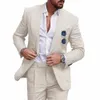 Leinenanzüge für Männer 2 Stück Gute Qualität Spitze Revers Double One Butt Outfits Lässige Hochzeit Smoking Kostüm Homme Slim Fit 2023 n7BD #