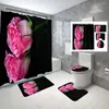 Shower Curtains Floral Bathroom Curtain Set Non-slip Carpet Toilet Seat Cover Mat Home DecorationInhe