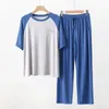 Men's Sleepwear 2024 Casual Modal Pyjama Sets Loose Soft Set Men Homewear Spring Summer Short Sleeve Tops And Pants Pijama