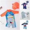 طفل ملابس السباحة مع بدلة قبعة تتصفح ارتداء سمك القرش بدلة الأطفال طفل الأطفال طفل الأطفال واقي من الشمس بدلة السباحة 240326