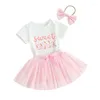 Set di abbigliamento Estate Neonata Neonata Gonna Manica corta Lettera Ciambella Stampa Pagliaccetto Fascia in tulle