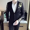 Blazer di lusso con stampa oro Slim Fit Blazer da uomo in tessuto di scena Abito da sposa per feste sociali Giacca da uomo nera 240313