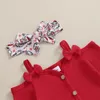 Ensembles de vêtements bébé filles 3 pièces tenues de Noël épaule froide barboteuse côtelée et pantalon évasé imprimé bandeau ensemble vêtements d'automne