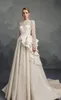 Robes de mariée vintage dentelle appliques robes de mariée manches longues une ligne col transparent balayage train robes de mariée sur mesure, plus la taille