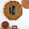 Tapisseries Macramé Mur Miroir rond 1pcs durable suspendu avec frange cercle décoratif boho pour chambre à coucher