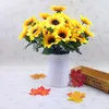 Dekorative Blumen, 4 Sträuße, 7 Köpfe, Sonnenblumen-Simulationsblume, künstliches gelbes Seidentuch, Heimdekoration für Schaufenster