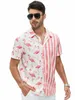 FI Flamingo Streifenmuster Hemd High Stretch Kurzarmhemd Herren Hawaiihemd Sommer Vacati Casual Street O7GB #