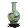 Vases Porcelain Vase Ornament Living Room Flower Arrangement Dry Antique Lotus Pattern Light Green Glaze