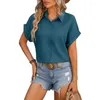 Blusas femininas camisa elegante botão para baixo camisas de lapela respirável para primavera verão solto ajuste v pescoço tops com roll up