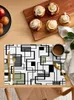 Table Mats Abstract Square Modern Art Green Dining Placemat Tableware Kitchen Dish Mat Pad 4/6pcs Home Decoration