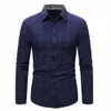 FGKKS 2023 Nya varumärkesplädtröjor Cott Dr Shirts Male LG Sleeve Slim Fit Busin Casual Floral Man Shirt 66OM#