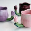 Tasses petite foule conception violet tulipe poignée tasse d'eau en céramique haute beauté cadeau pour les filles marque