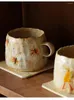 Muggar Creative Hand Retro Rough Pottery Coffee Cup Spoon Dish Personlig designer Make-up Native Japanese Handmade Milk