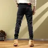 Jeans für Männer, dünne Hosen, elastische männliche Cowboy-Hosen, gebrochen, schmale Passform, zerrissene Stickerei, Stretch, gerissen, enges Rohr mit Löchern, XS W6bB #