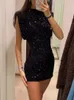 2024 NOWOŚĆ FI CEARY MINI DR FOR WOMAL ELEGANT O NECK MARCA BÓWNY KRÓTKOWY DR Kobiet Chic Club Evening Party Vestidos T8vi#