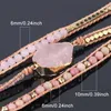 Natural Stone Armband Pink Quartz Leather Wrap Armband för kvinnor Rose ädelstenar Crystal Beads Böhmensmycken 240315