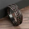 Classic Handwoven Leather Bracelet 19/21/23cm Multi layer Leather Men's Bracelet Punk Bracelet for Friends Charming Jewelry Gift AB28