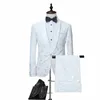 Mens White Floral One Butt Suits Party Wedding Groom Tuxedos Groomsmen 2 Piece Suit Jacket+Pants Manlig kostym Mariage Homme N21V#