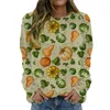 Women's Hoodies Flower Print Rendering Multicolor Crew Neck Hoodie Ladies Fleece Zip Up Blank Oversized Sweatshirt