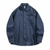Erkekler Sokak Giyim Fi Gevşek Sıradan LG Kollu Vintage Stripe Denim Kargo Gömlekleri Hırdi Büyük Boy Artı Geniş Yağ Gömlek H453#
