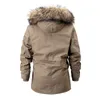 Hommes d'hiver LG Parkas manteau polaire épaissir chaud col de fourrure coupe-vent veste décontractée hommes à capuche en plein air doublure en laine pardessus y4oF #