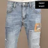 Street Fi Men Jeans Retro jasnoniebieski Slim Fit Stretch Ripped Dżinsy Mężczyzny Patches Designer Hip Hop Denim Pencil Pants Hombre U1YB#