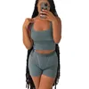 Casual Workout Sets 2 Stück Outfits für Frauen Geripptes Crop Tank Top Hohe Taille Yoga Shorts Lounge Wear Trainingsanzug R8oG #