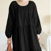 Casual Dresses Cotton Solid Color Vintage For Women Spring Höst Loose Long Vestidos Elegant Dress Office Lady Work Clothing