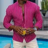 men's Casual Shirt Butted Summer T-Shirt Blue Clover Lg Sleeve Striped Lapel Daily Resort Wear Stylish and Comfortable 6XL r4dx#