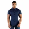 men's Summer Busin Shirt Short Sleeve Turn-down Collar Tuxedo Shirt Fi Super Slim Fit Male Social Dr Shirt c0cI#