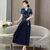 Etnik Giyim 2024 Geleneksel Çin Elbise Cheongsam Kadınlar Vintage Qipao Ulusal Çiçek Baskı Şifon Oriental Ziyafet Partisi
