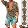 Mäns casual skjortor sommar kort ärm leopard tryck skjorta män lapel hals lös knapp upp blus andas gatakläder y incerun dro dhy4k