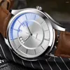 Armbandsur fancy blå urtavla för män specialdatum se affärsmän kvarts mjuk läderband klockor 2024
